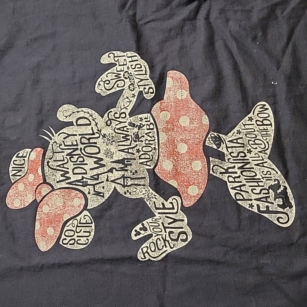 Walt Disney World Minnie Mouse Word Art T-Shirt Black Park Fashionista - Picture 3 of 4